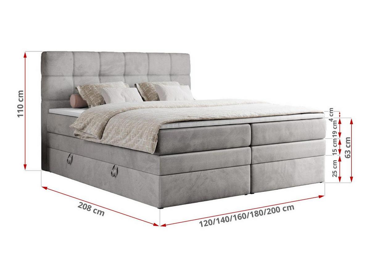 BOXSPRINGBETT ERNI KING 140/200 Hellgrau Velvet - H3 - Hellgrau, Holz/Textil (140/200cm) - MKS