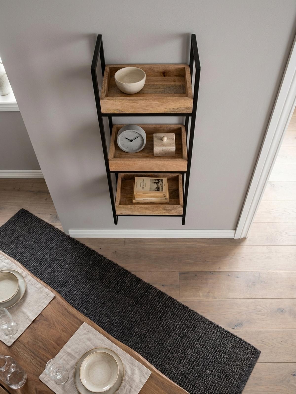 WANDREGAL Mango Massivholz Metall Industrial Stil 27x77x18 cm Rechteckig mit 3 Ablagen - Schwarz/Braun, Holz (27/77/18cm) - KADIMA DESIGN