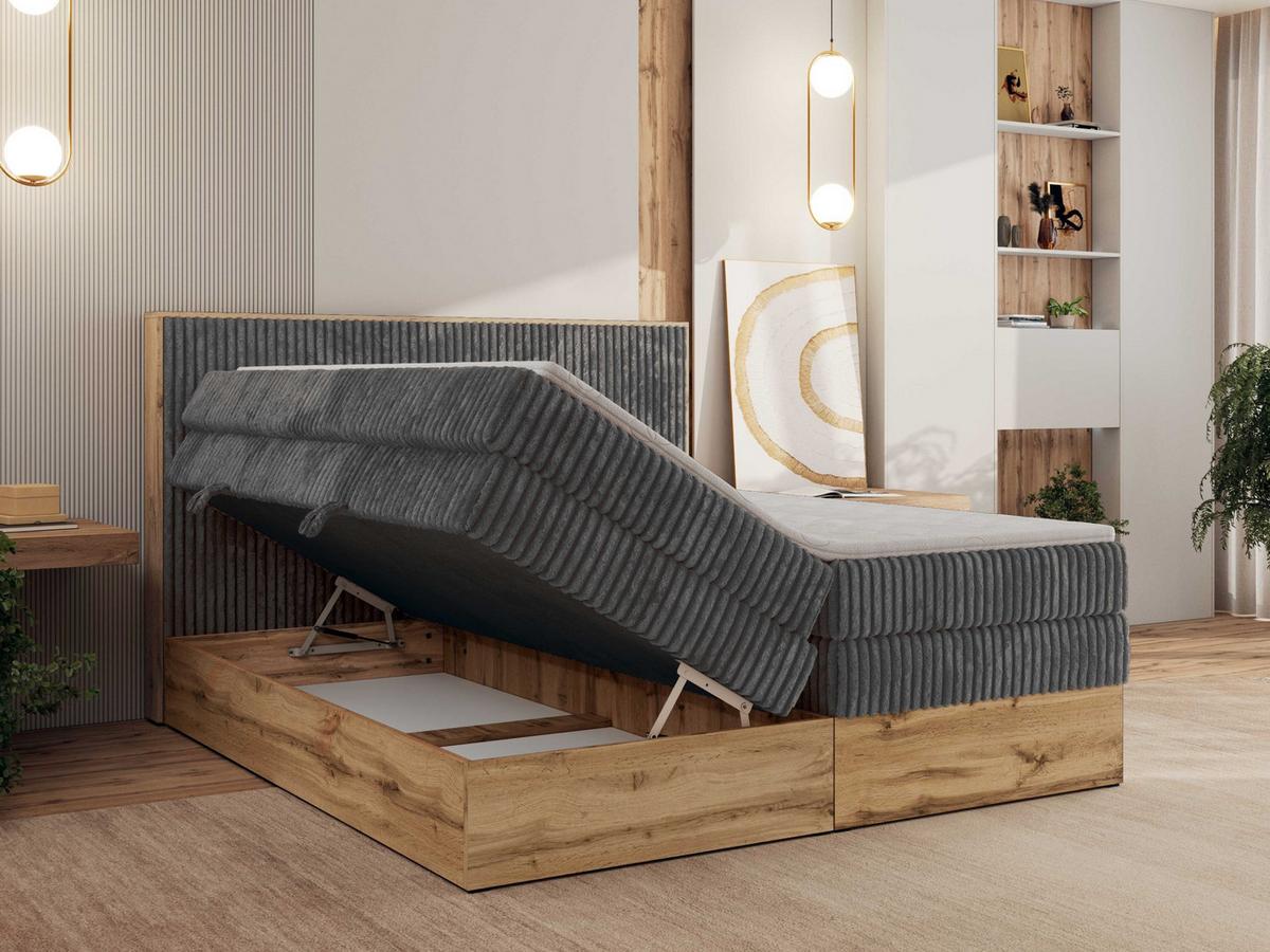 BOXBETT WOOD CLASSIC KING 200/200 - Grau Cord - H3 - Grau, Textil (200/200cm) - MKS