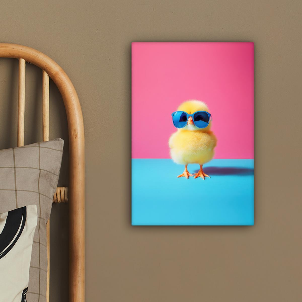LEINWANDBILD Chick - Sonnenbrille - Blau Deko Wohnzimmer 20x30 cm - Pink/Gelb, Textil (20/30cm) - MuchoWow