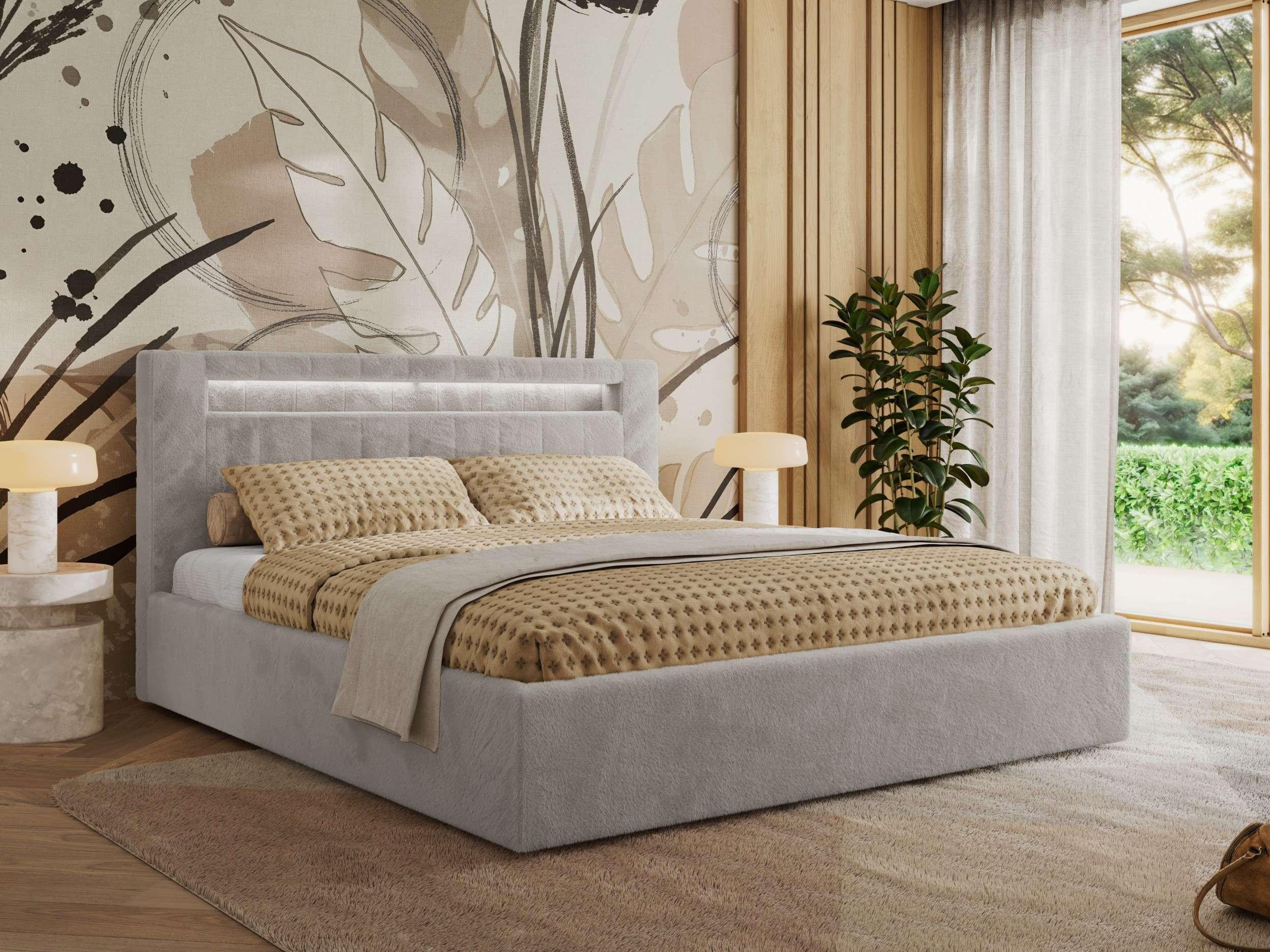 POLSTERBETT GOLD 5 CLASSIC 200/200 - Hellgrau Plüsch - Pocket-Matratze - Hellgrau, Textil (200/200cm) - MKS