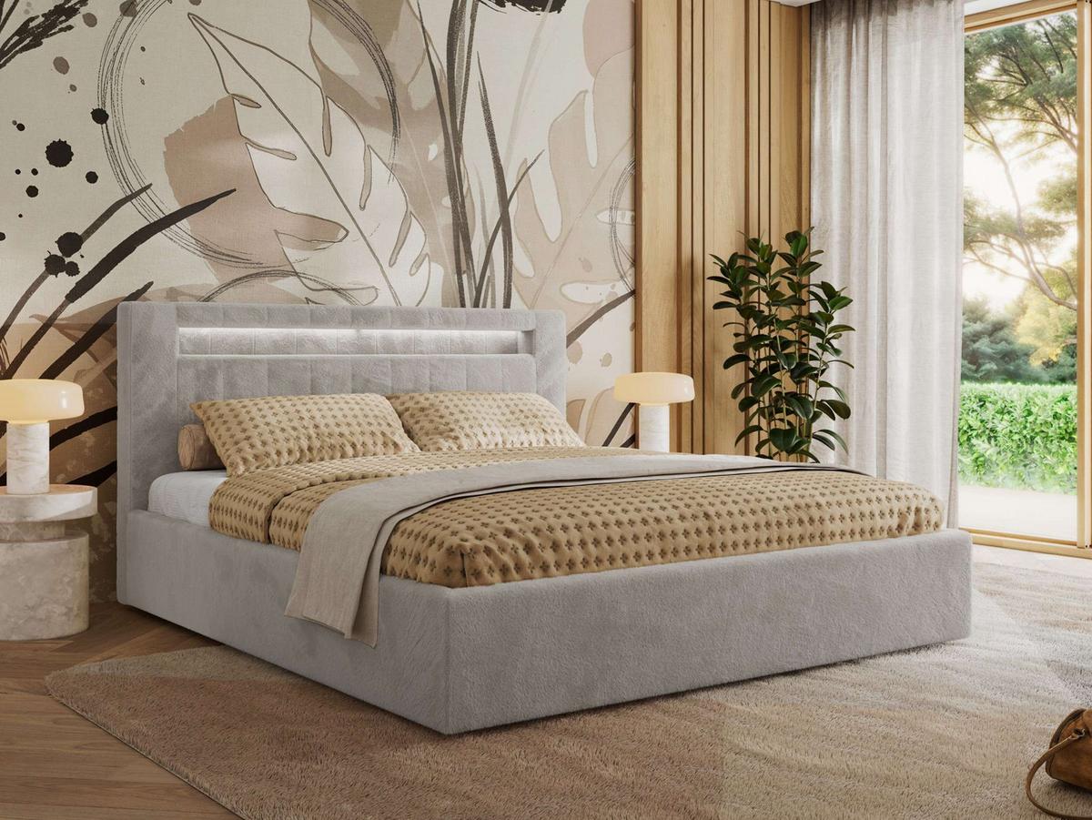 POLSTERBETT GOLD 5 CLASSIC 200/200 - Hellgrau Plüsch - Multipocket-Matratze - Hellgrau, Textil (200/200cm) - MKS