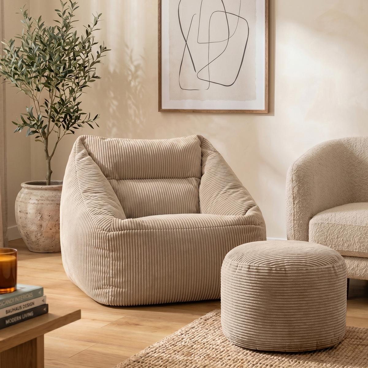 SITZSACK Sessel Natalia mit Sitzpouf - Beige, Textil (97/73/84cm) - icon