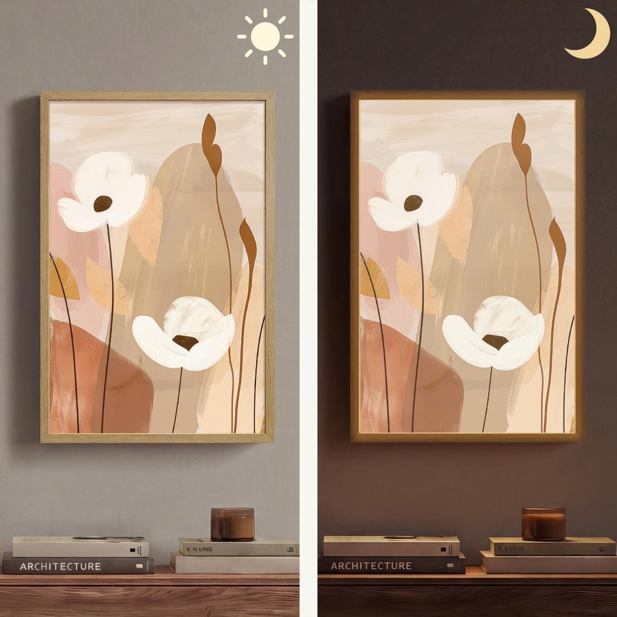 WANDLEUCHTE MIT AKKU Blumen - Abstrakt - Beige - Strichzeichnung 40x60 cm - Sandfarben, Holzwerkstoff (40/60/8cm) - OnlyWow