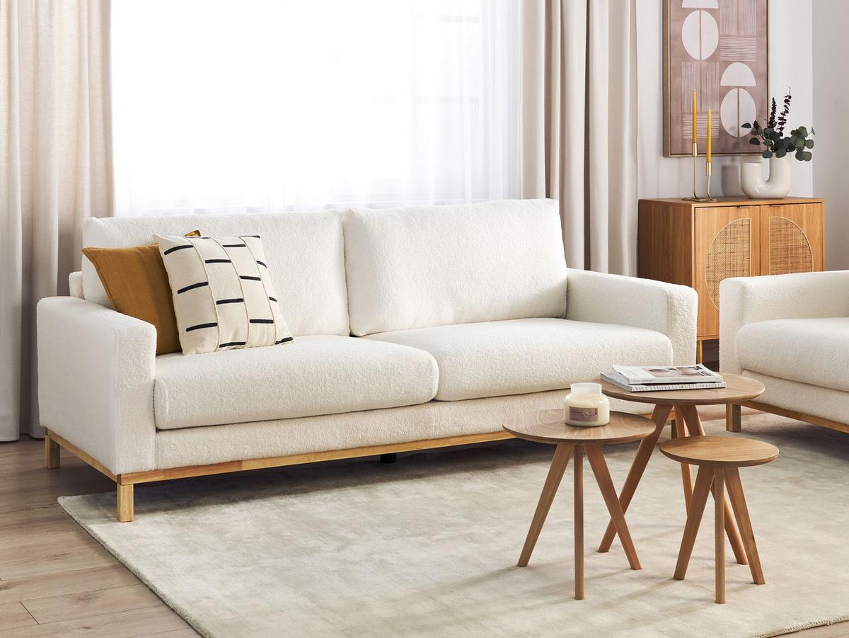 3-SITZER-SOFA Bouclé weiß/hellbraun Siggard - Hellbraun/Weiß, Textil (217/84/92cm) - Beliani