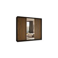 KLEIDERSCHRANK mit Spiegel-Schiebetüren und Aluminium-Leisten, LED-Beleuchtung - LAMELO- 240 cm Schwarz+Artisan+Schwarz - Schwarz, Holzwerkstoff (240/216/61cm) - ALTDECOR