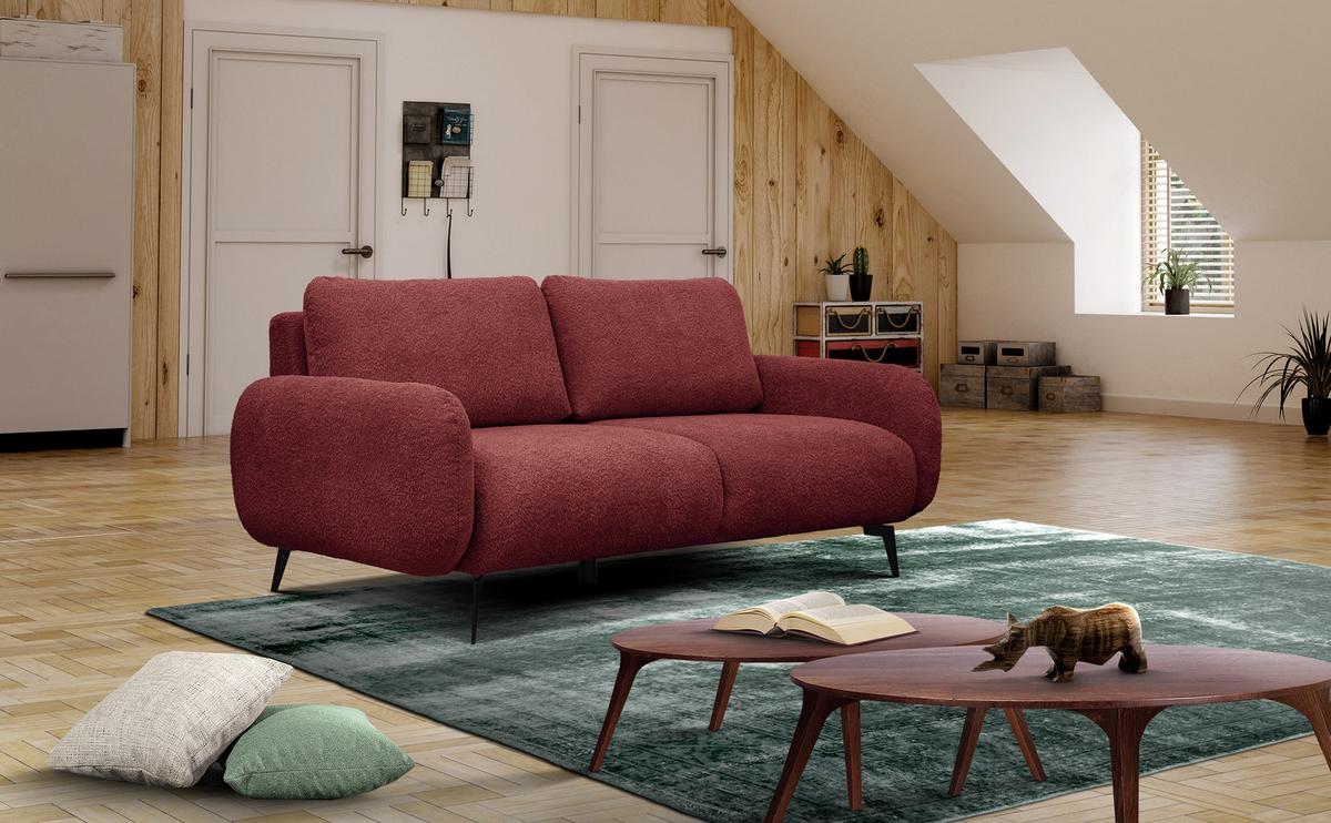 SOFA FEBE 3-Sitzer, bordeaux - Bordeaux/Schwarz, Holz/Textil (190/82/96cm) - Wozimo
