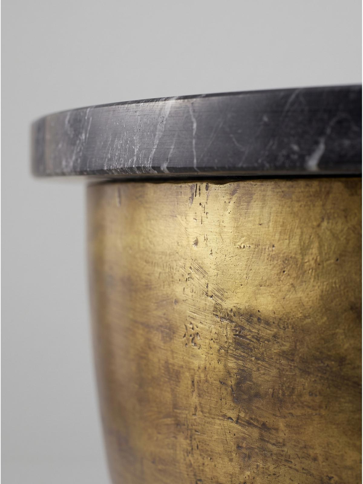 COUCHTISCH HAVEL, Marmor, handgefertigt, Schwarz-Gold, Ø 60 x 34 cm - Goldfarben, Stein/Metall (60/60/34cm) - KADIMA DESIGN