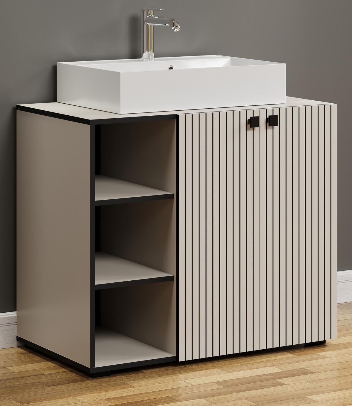 WASCHTISCH Kaschmir, Grau 90 cm, Set inklusive Waschbecken - Kaschmir/Schwarz, Holzwerkstoff/Metall (90/91/53cm) - Top.Furn