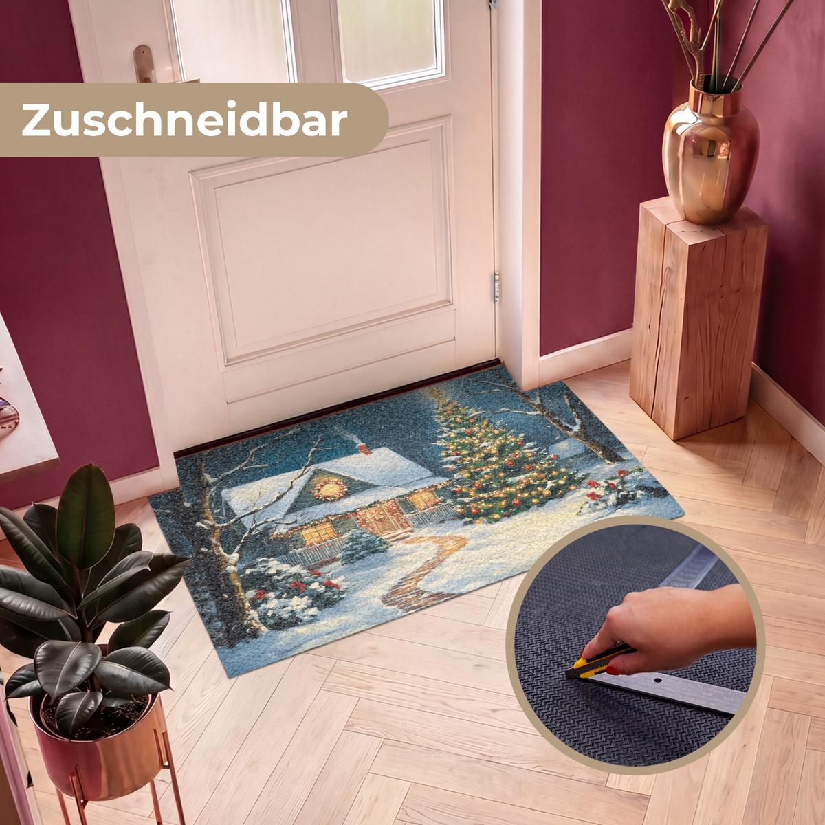 FUSSMATTE Weihnachten - Weihnachtsbaum - Winter - Zuhause - Schnee Schmutzfänger 120x80 cm - Multicolor, Kunststoff (120/0.4cm) - MuchoWow