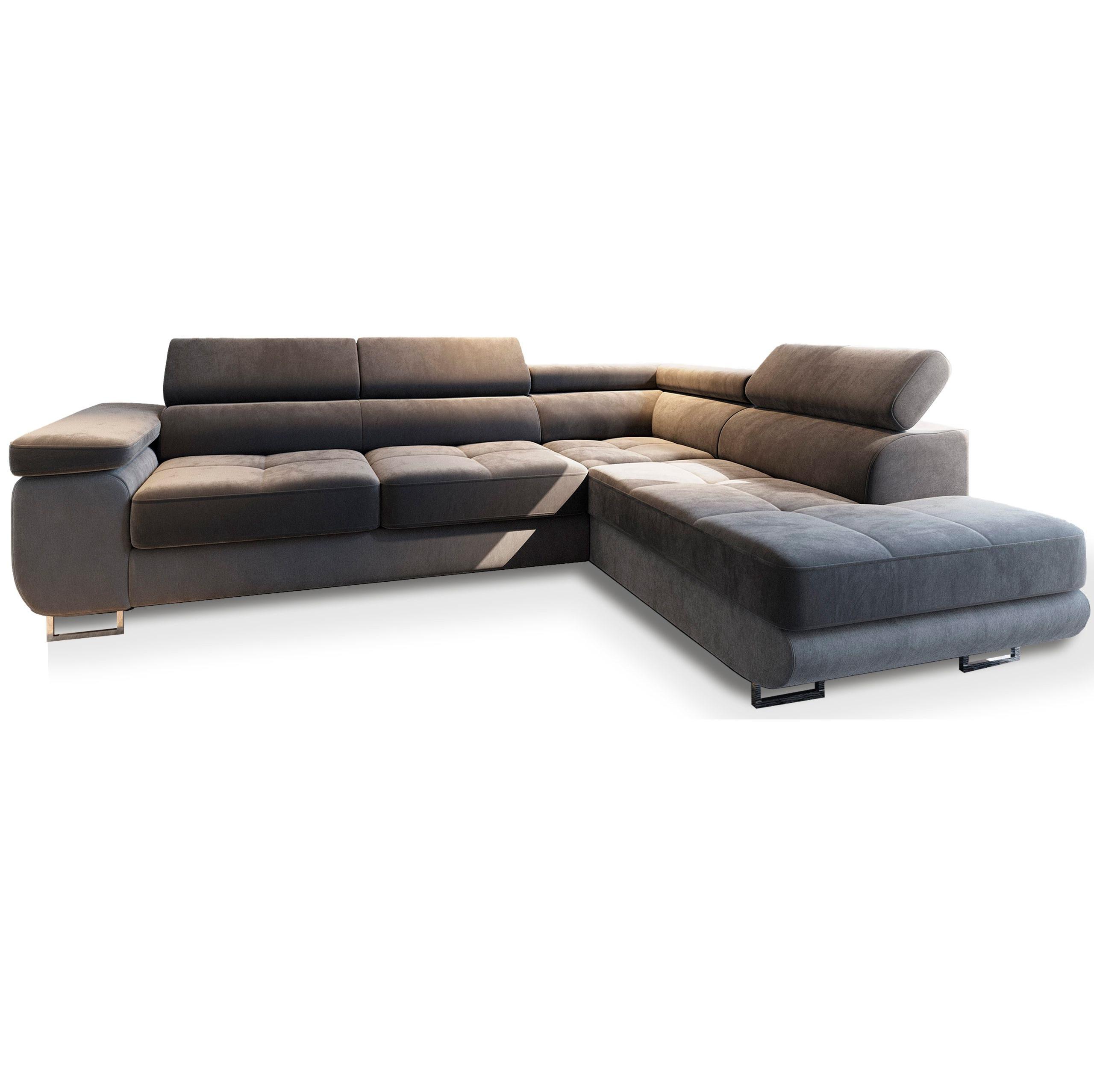 ECKSOFA SELVA R-S Grau Velours-Stoff mit Schlaffunktion - Silberfarben/Grau, Holz/Holzwerkstoff (275/202cm) - MASSENO