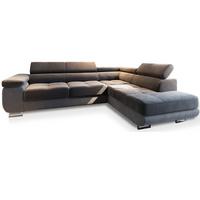 ECKSOFA SELVA R-S Grau Velours-Stoff mit Schlaffunktion - Silberfarben/Grau, Holz/Holzwerkstoff (275/202cm) - MASSENO