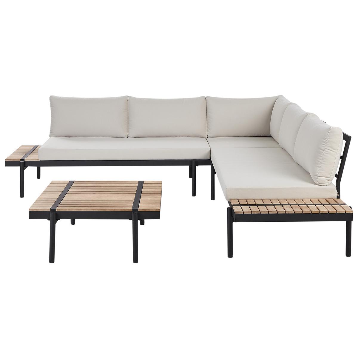 LOUNGE-SET 5-Sitzer Weiß Bellariva - Hellbraun/Schwarz, Holz - Beliani