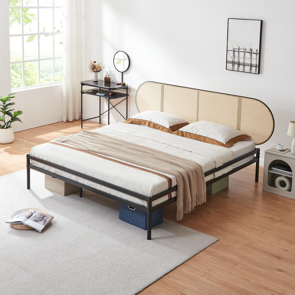 METALLBETT Linköping - Beige/Schwarz, Metall (180/200cm) - [en.casa]