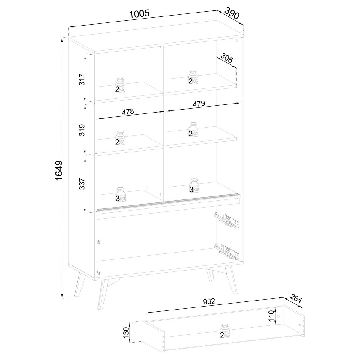 VITRINE VIGORE 164,9 / 100,5 cm in Eichefarben - Eichefarben/Naturfarben, Holzwerkstoff (100.5/164.9/39cm) - MASSENO