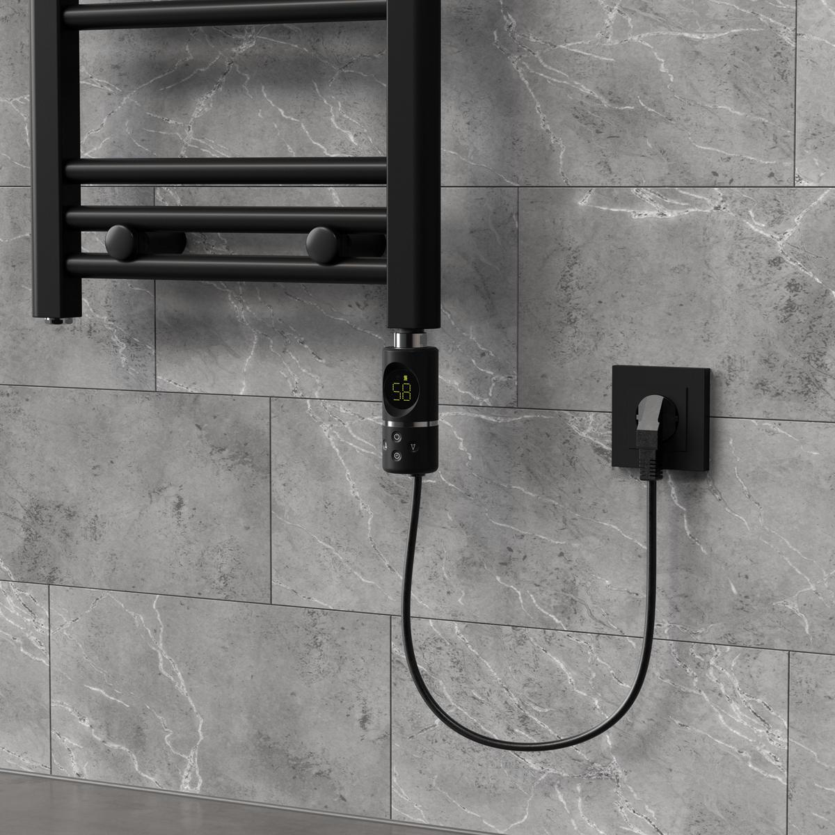 HEIZSTAB 300W Schwarz für Badheizkörper mit Thermostat und Digitalanzeige - Chromfarben, Metall - LuxeBath