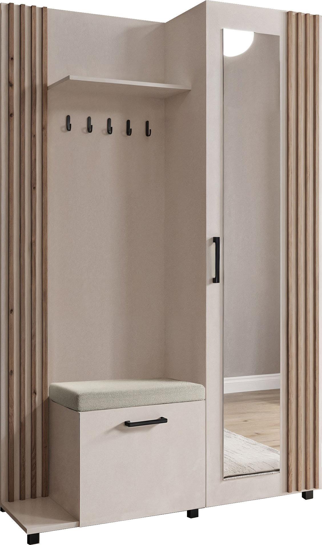 WFL GROUP GARDEROBE Linaro mit Spiegel, Sitzbank in Lamellen-Optik 137/207/42 cm, Links online kaufen ➤ mömax