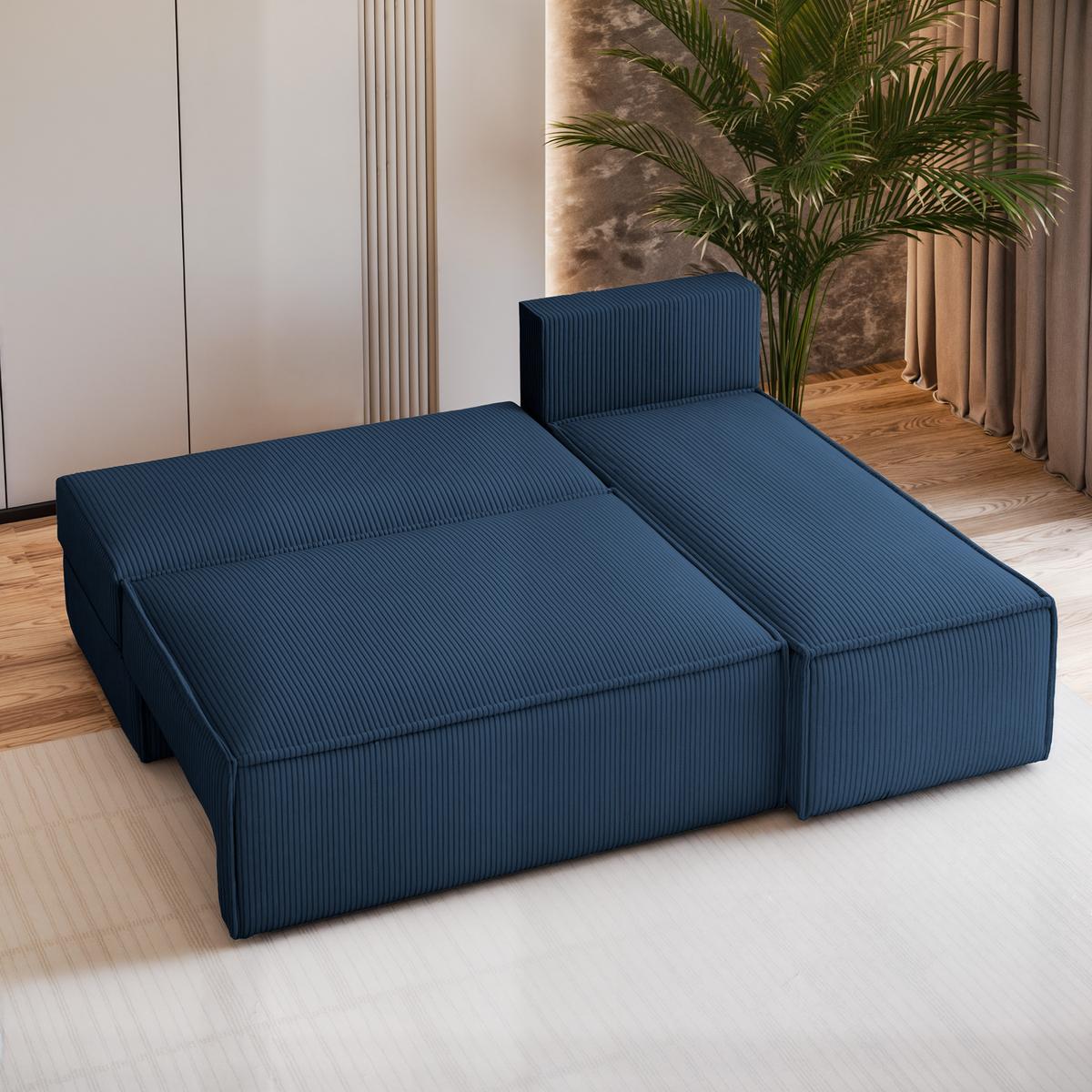 ECKSOFA BRISO P Blau Kordstoff mit Schlaffunktion - Blau/Grau, Holz/Kunststoff (200/140cm) - MASSENO