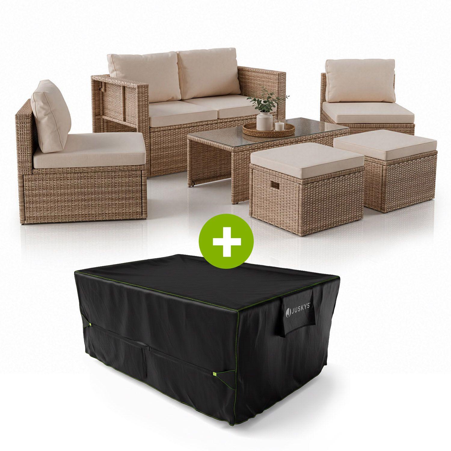 LOUNGEGARNITUR Salou inkl. Abdeckung beige - Beige, Kunststoff - Juskys