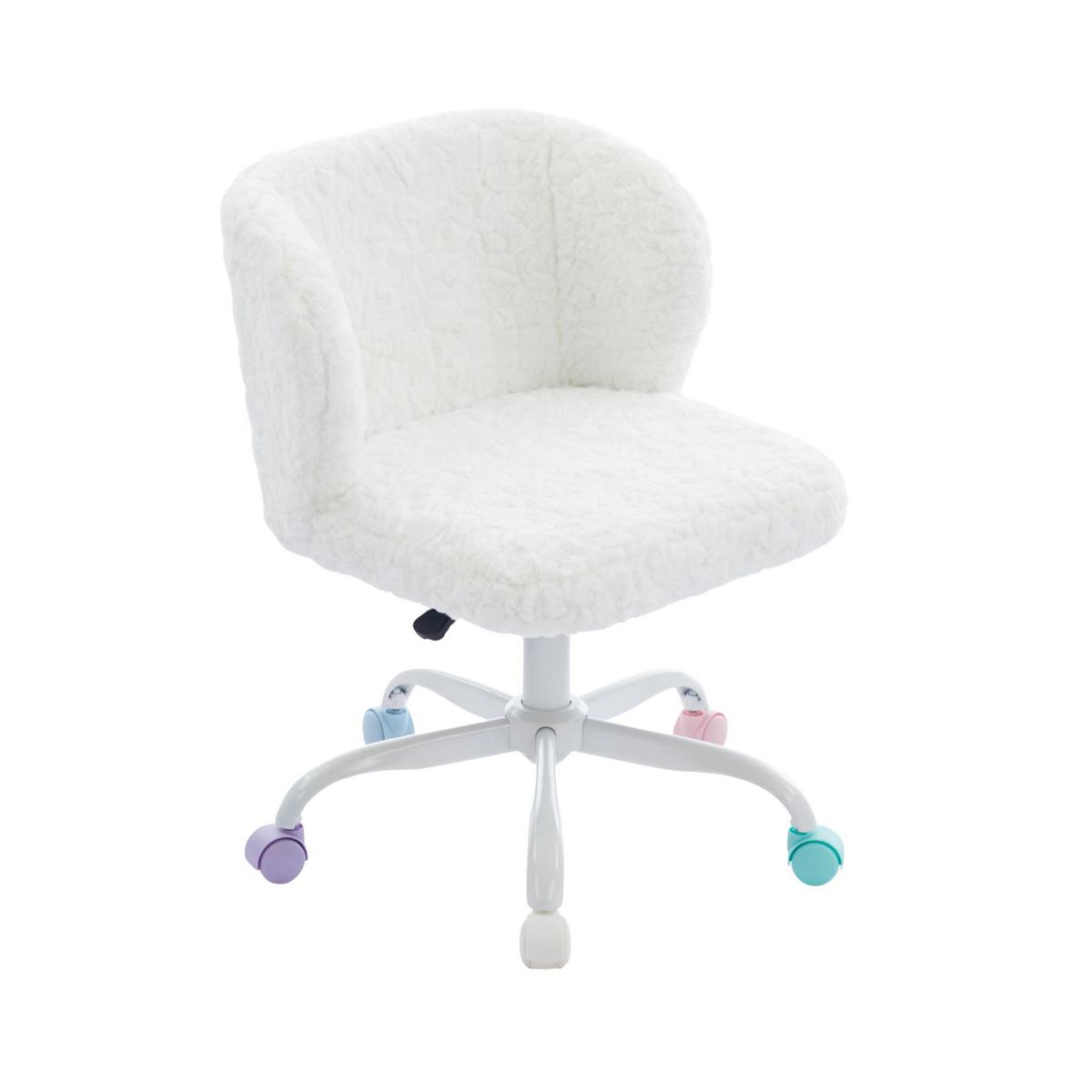 BÜROSTUHL Kunstfell Creme Beige Höhenverstellbar Drehstuhl mit Rollen - Creme, Textil (55/81/57cm) - Urban Meuble