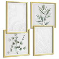 BILDER SET 4er Set - 50x50 cm & 40x60 cm Goldrahmen - Marmorstruktur, pastellfarbene Zweige - Goldfarben, Kunststoff (50/50cm) - TULUP