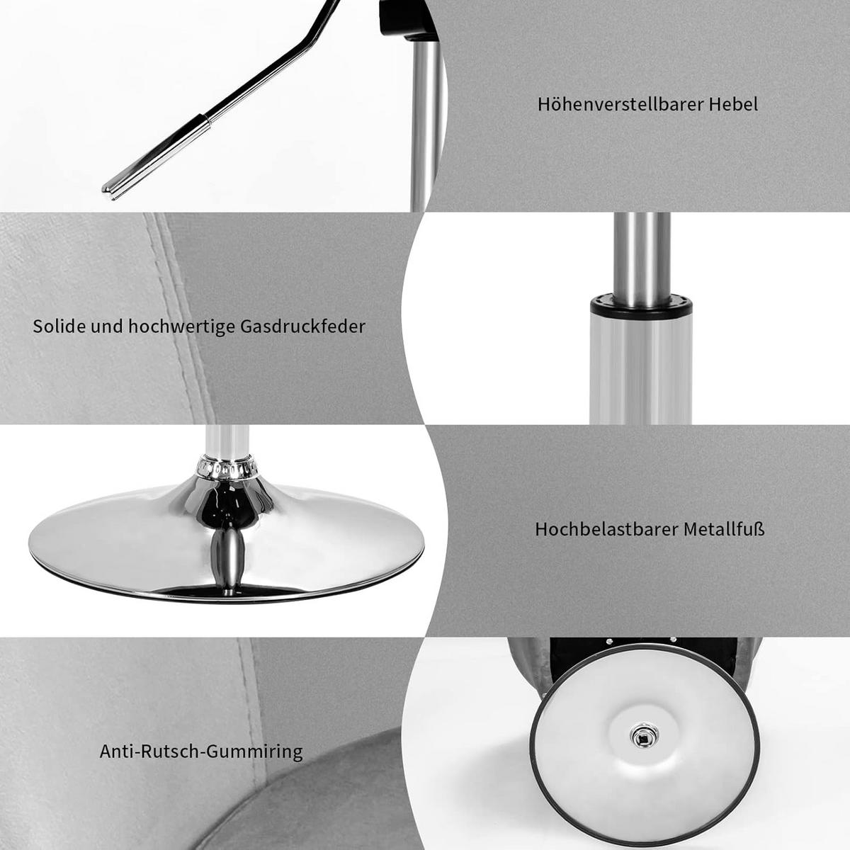 ESSZIMMERSTUHL Samt Drehsessel Grau - Grau, Metall (61/86/52cm) - COSTWAY