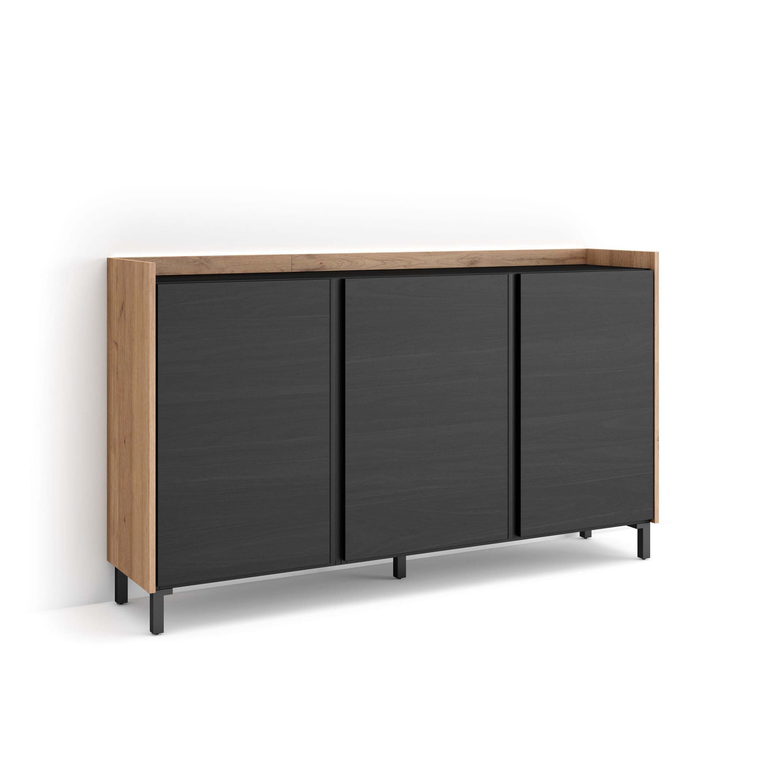 SIDEBOARD, Schwarz und Eiche, 156/35/91cm, mit Beinen - Schwarz, Holzwerkstoff (156/91/35cm) - Skraut Home