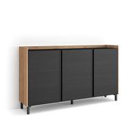 SIDEBOARD, Schwarz und Eiche, 156/35/91cm, mit Beinen - Schwarz, Holzwerkstoff (156/91/35cm) - Skraut Home