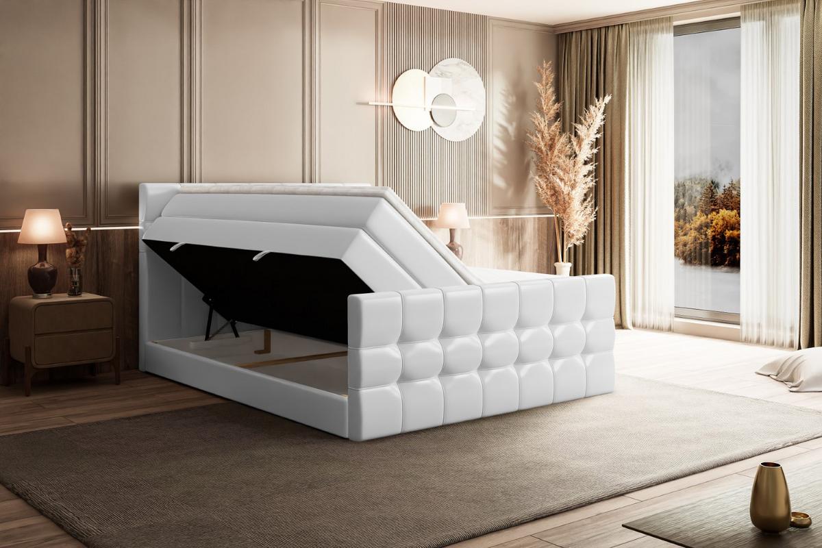 BOXSPRINGBETT BERO-Z KING - 200 x 200 - H3/H4 - Weiß Hochglanz - Weiß, Holzwerkstoff (200/200cm) - ALTDECOR