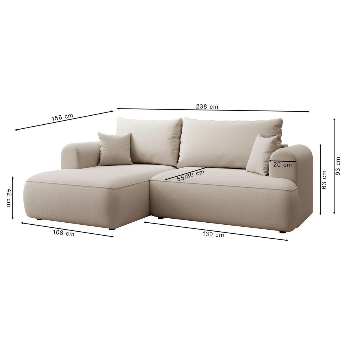 ECKSCHLAFSOFA Ovo Mini Hellgrau Easy-Clean-Chenille-Bezug - Hellgrau/Schwarz, Kunststoff/Textil (156/238cm) - Selsey