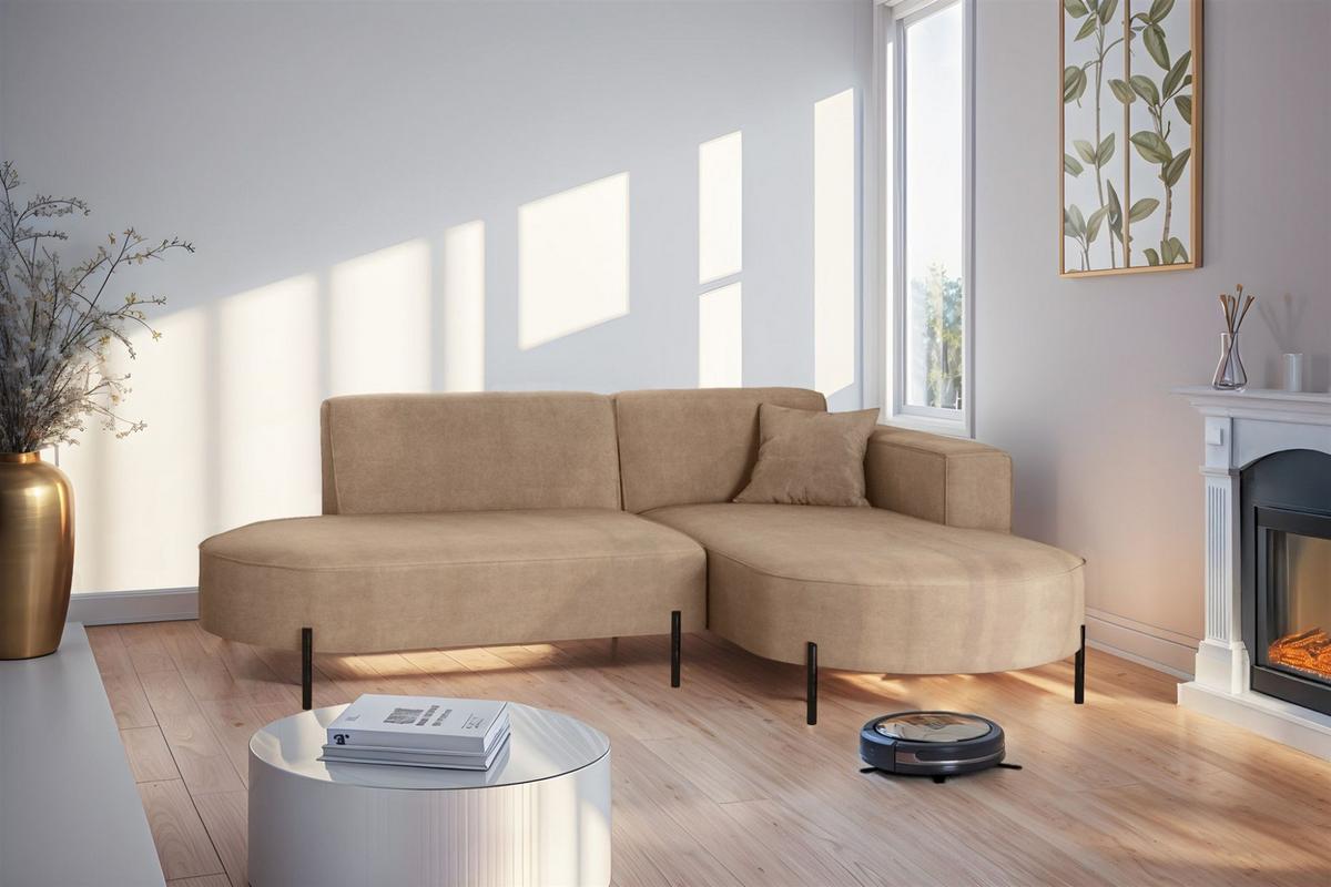 ECKSOFA Valencia Xs - Beige, Holzwerkstoff/Textil (236/165cm) - Fun Möbel