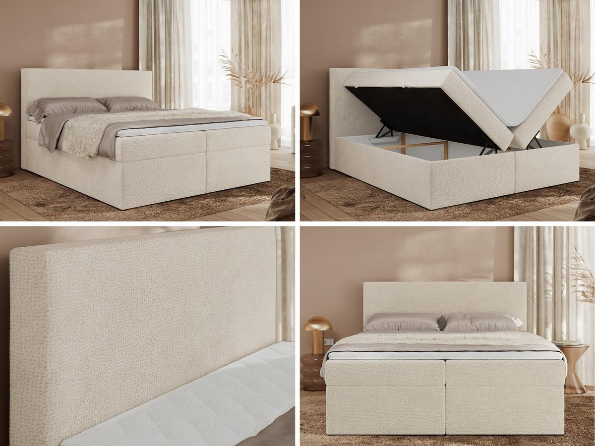 BOXBETT JAGUAR 180/200 - Hellbeige Struktur - H4 - Creme, Holz/Textil (180/200cm) - MKS