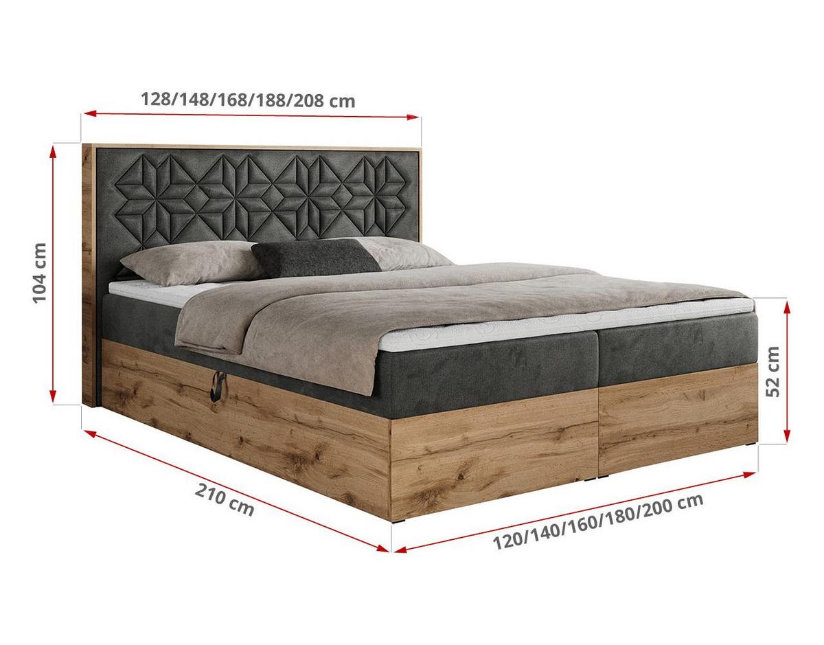 BOXBETT NESSI - 140/200 Dunkelgrau Velvet - H4 - Dunkelgrau, Holz/Textil (140/200cm) - MKS