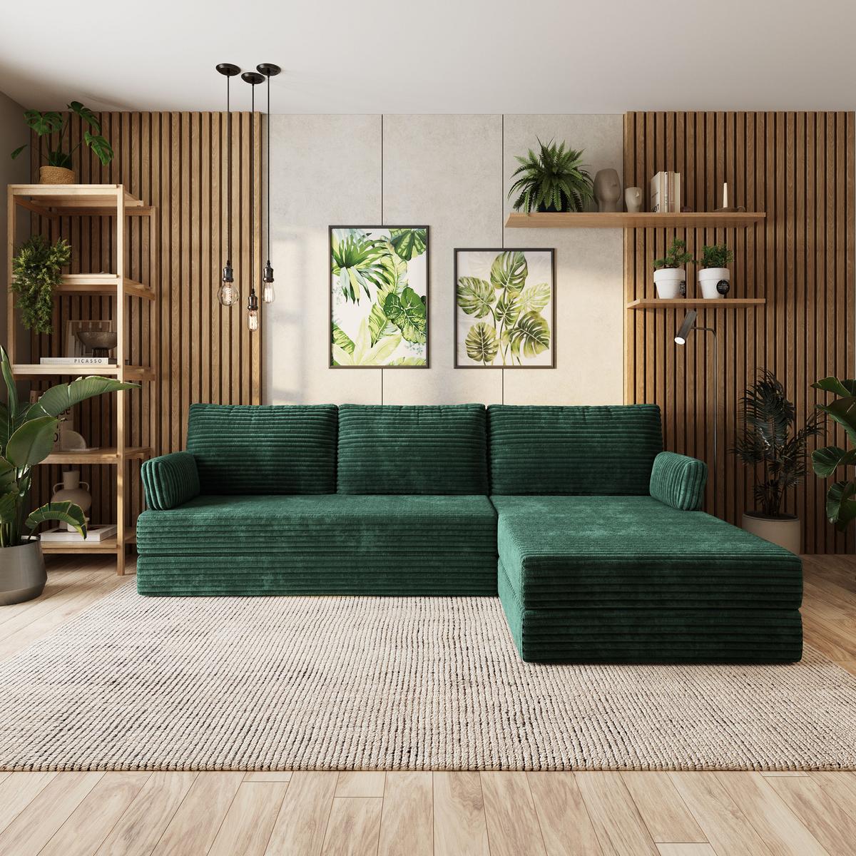 ECKSOFA ANKO modulares Boneless Sofa mit Schlaffunktion Grün Kordstoff - Grün, Textil (270/160cm) - MASSENO