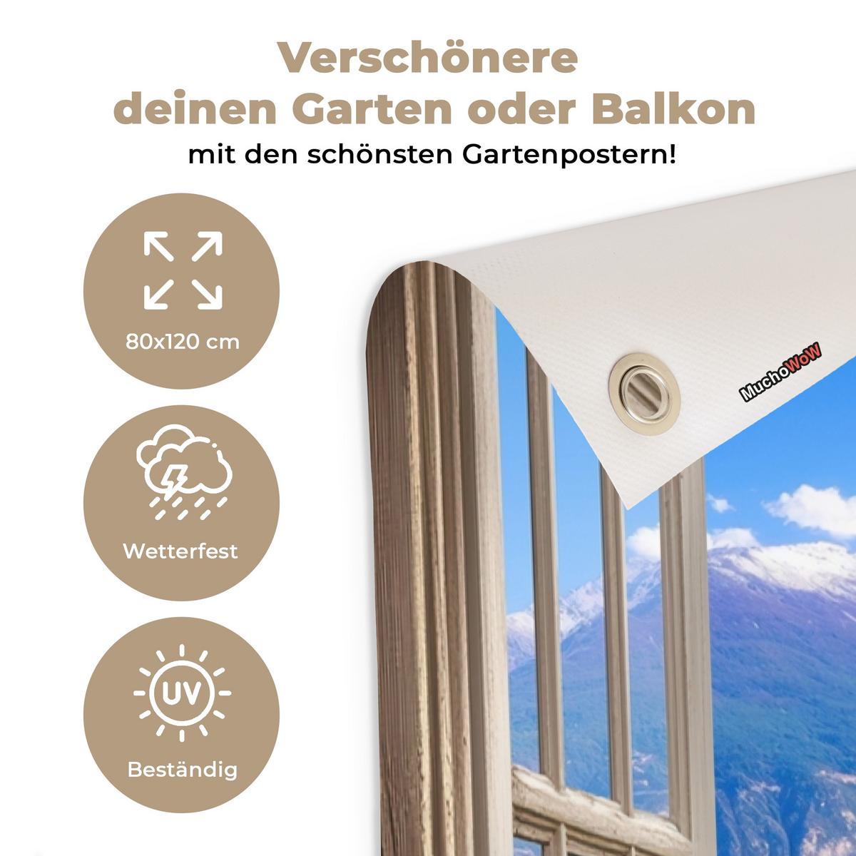 GARTENPOSTER Durchblick - Berg - Landschaft - Ausblicke - See Outdoor Bilder 80x120 cm - Blau, Kunststoff (80/120/0.2cm) - OnlyWow