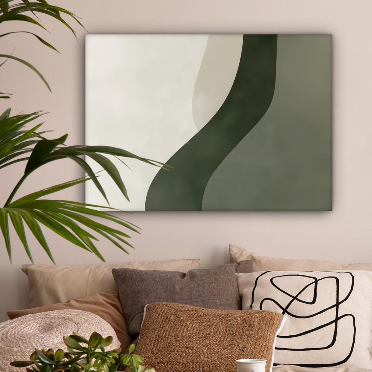 LEINWANDBILD Japandi - Grün - Abstrakt - Modern Wandbilder 80x60 cm - Salbeigrün, Textil (80/60cm) - MuchoWow