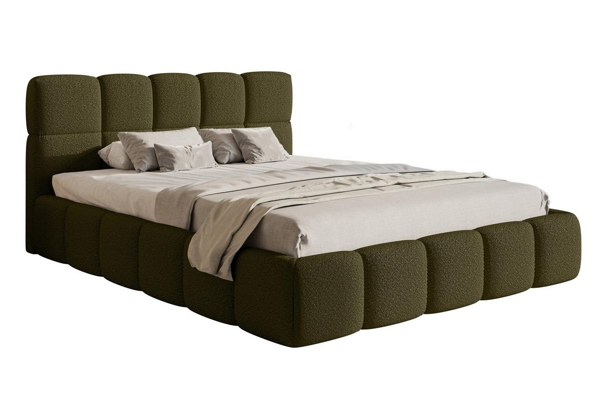 POLSTERBETT Cloudy Olivgrün Boucle 140 cm - Schwarz/Olivgrün, Textil (140/200cm) - Selsey