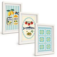 BILDER SET 3er Set - 20x30 cm Weißer Rahmen - Illustrationen von Küchen im mediterranen Stil - Weiß, Kunststoff (20/30cm) - TULUP