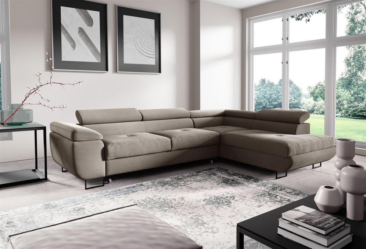 ECKSOFA Declan Mit Schlaffunktion - Beige, Holzwerkstoff/Textil (277/203cm) - Fun Möbel