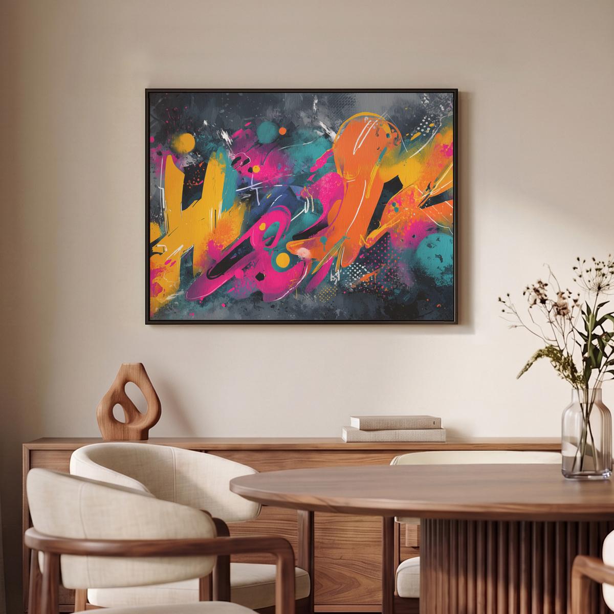 LEINWAND Bilder mit Rahmen - Abstrakt - Graffiti - Farbenfroh - Farbspritzer - 70x50 - Multicolor, Textil (70/50cm) - MuchoWow