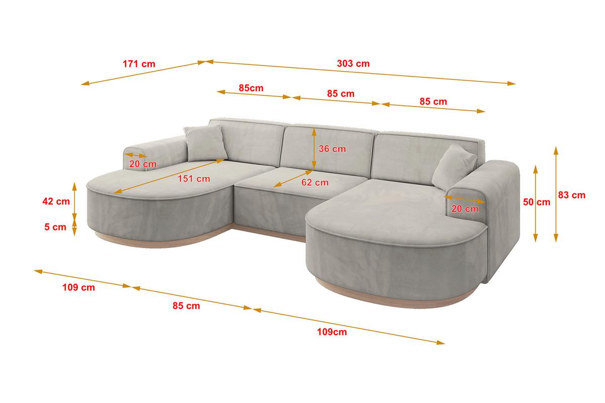 WOHNLANDSCHAFT MARI-U1-v1 - 303x171x83 cm Hellbraun Velours - Hellbraun, Holzwerkstoff/Textil (303/83/171cm) - ALTDECOR