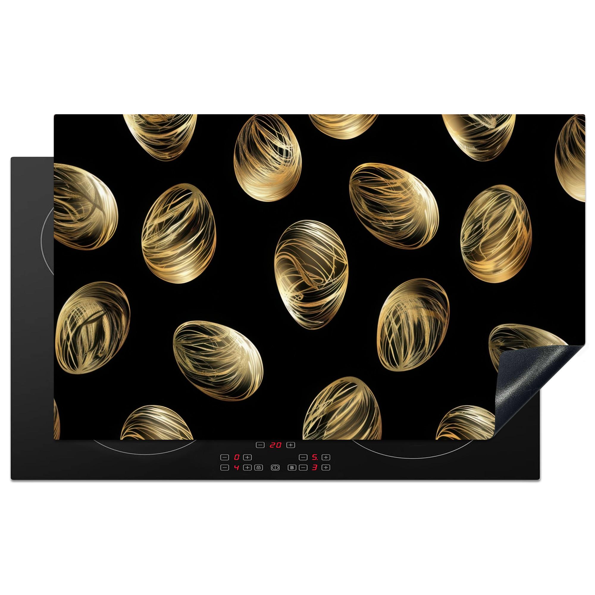 HERDABDECKPLATTE Eier - Gold - Muster Ceranfeldabdeckung 85x52 cm - Schwarz, Kunststoff (85/52/0.2cm) - MuchoWow