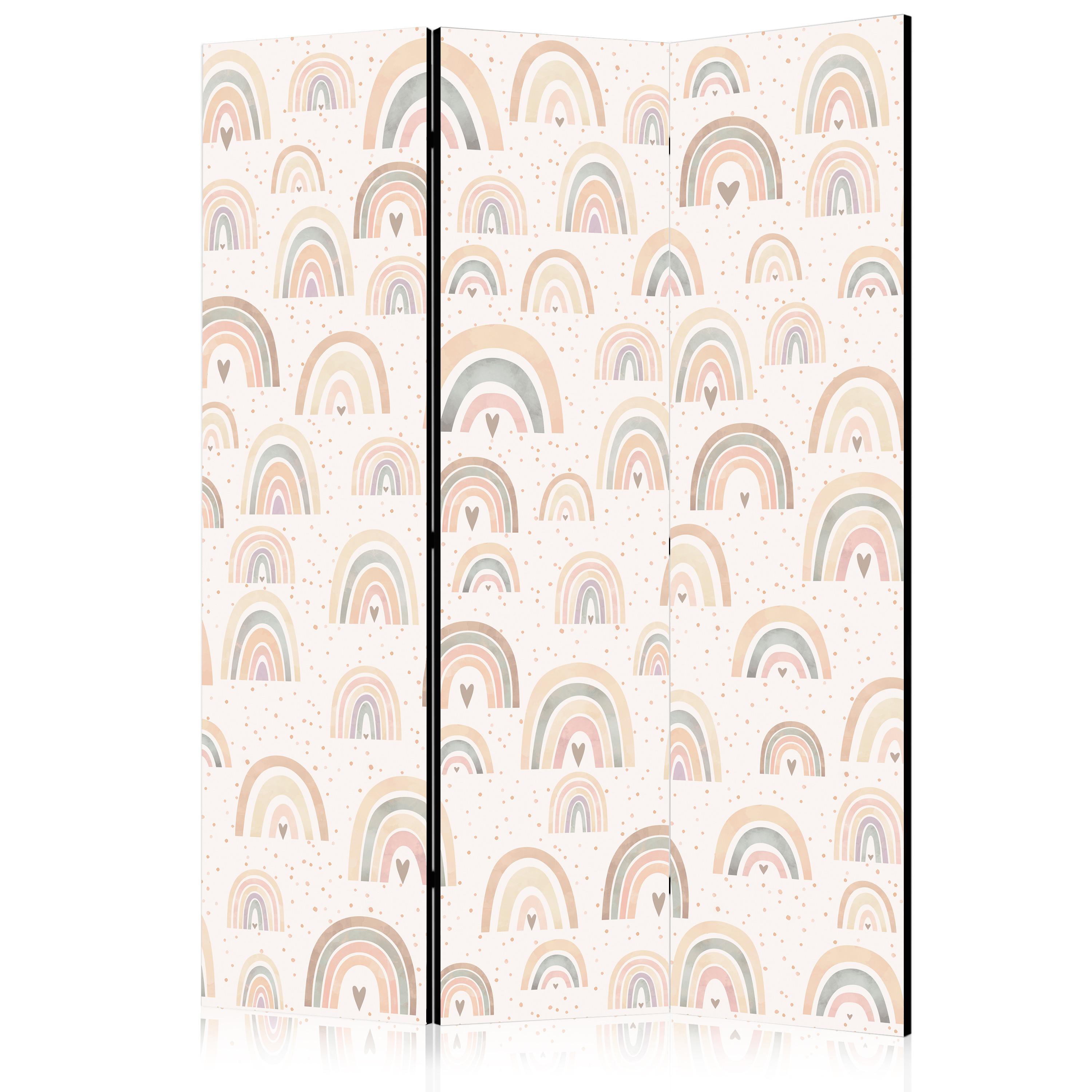 PARAVENT Einseitig Bedruckter 3-tlg 135x172 cm Regenbogen Herzen Boho - Beige, Holz/Textil (135/172/3cm) - Muralo