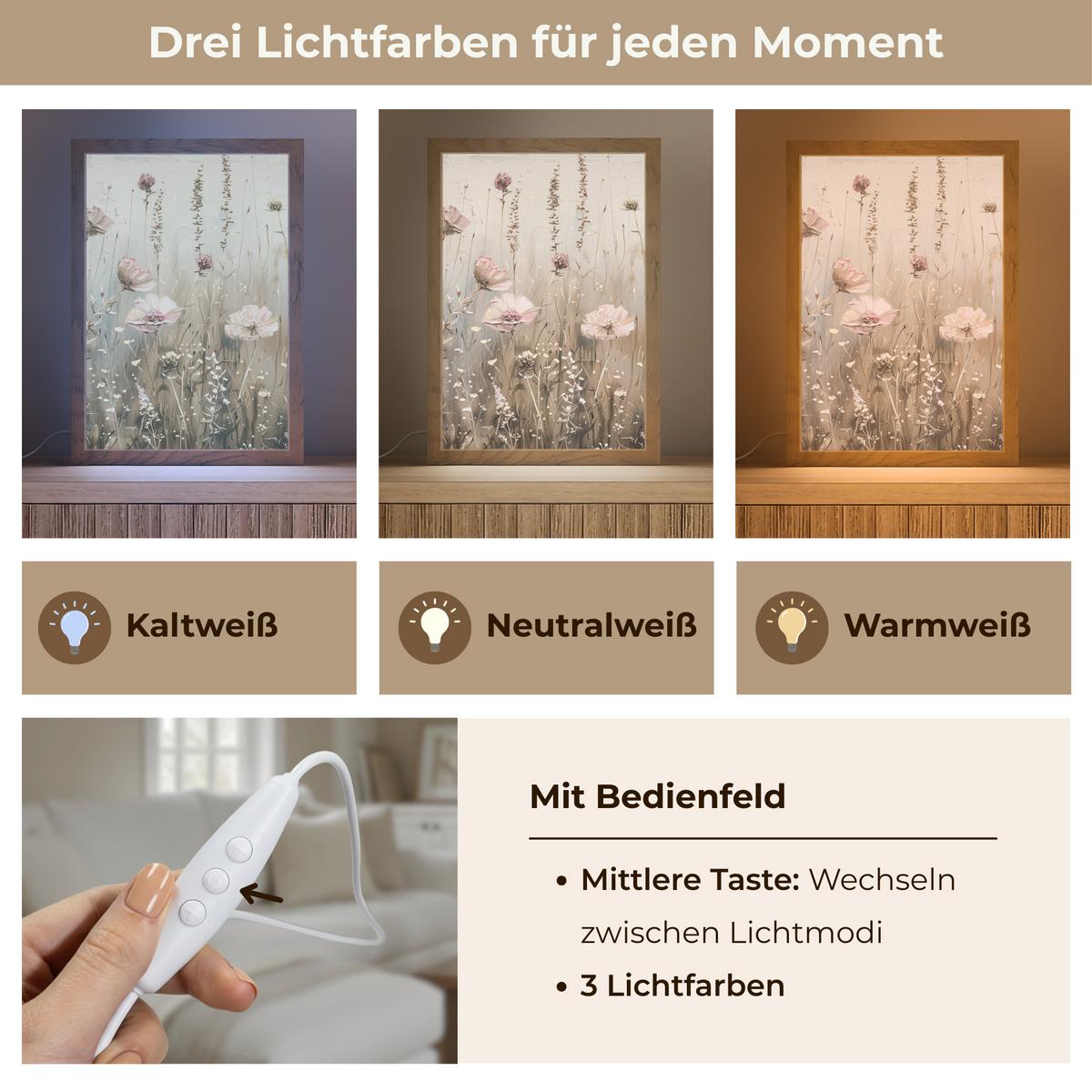 TISCHLEUCHTE Blumen - Rosa - Modern - Beige 20x30 cm - Akaziefarben, Holzwerkstoff (8/20/30cm) - OnlyWow