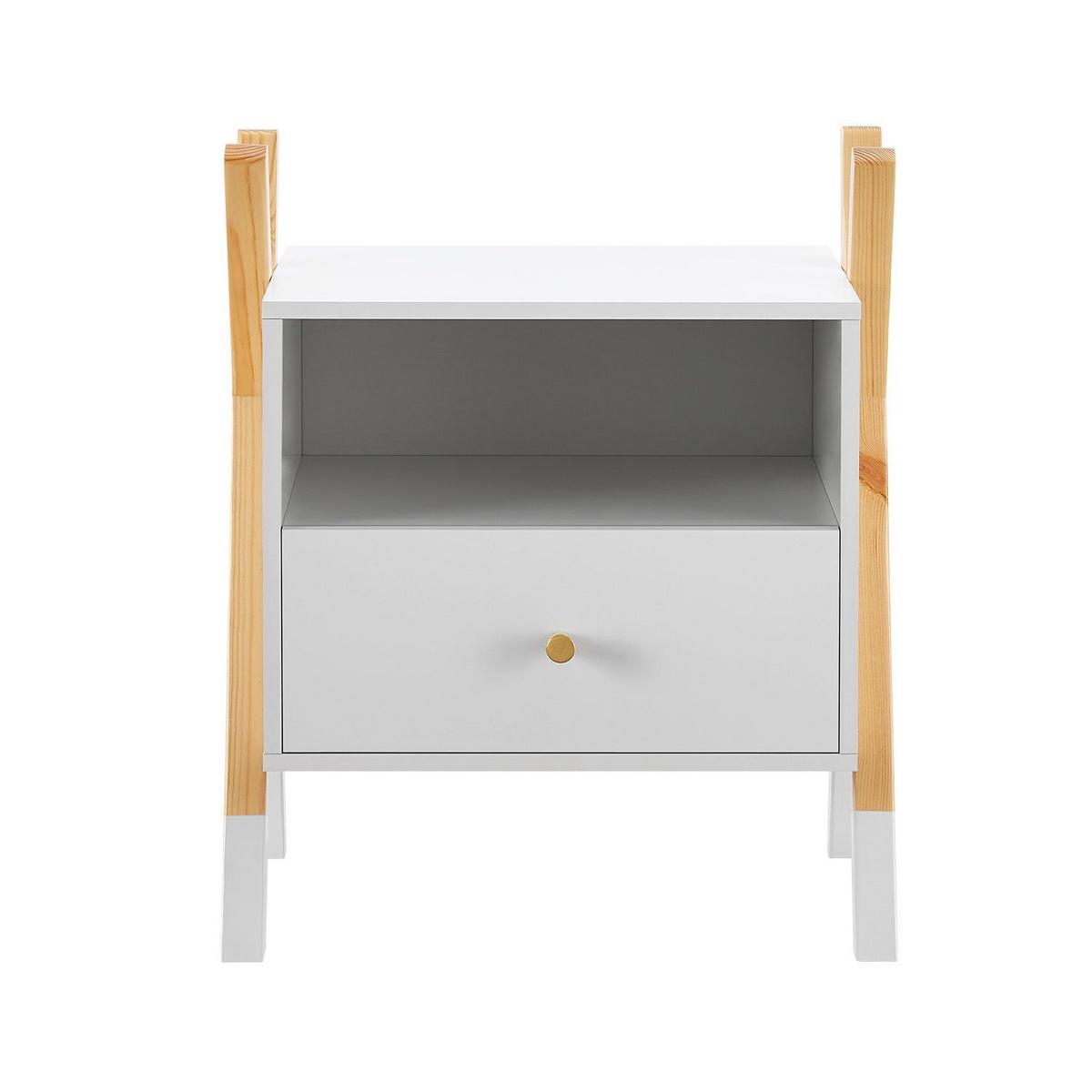 NACHTTISCH Jamie mit 1 Schublade Kinder - Weiß, Holz (30/55/46cm) - Juskys