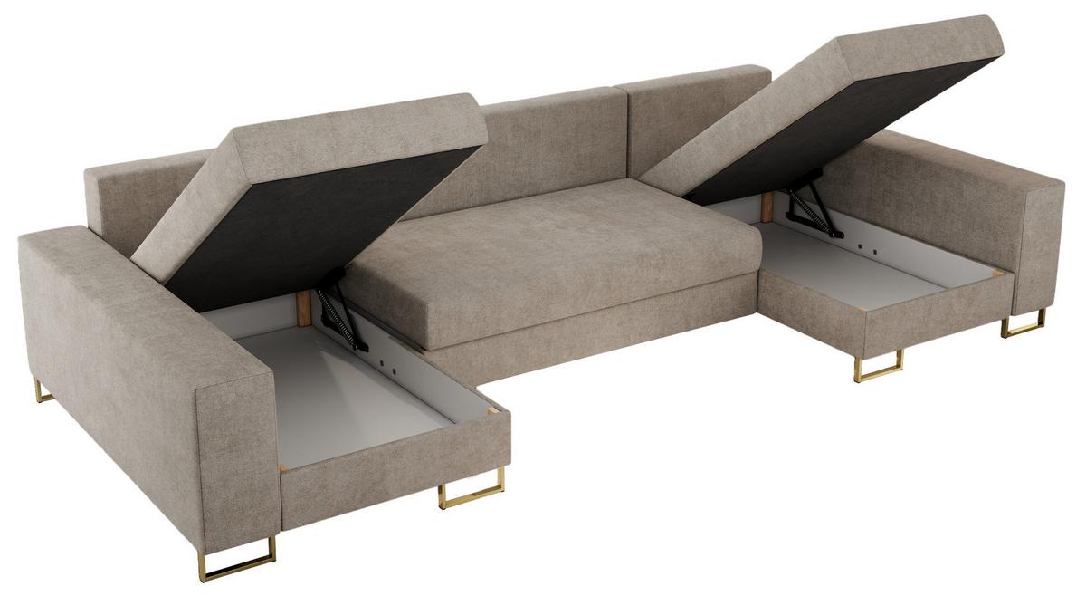WOHNLANDSCHAFT DORIAN U Struktur Beige - Beige/Goldfarben, Textil/Metall (312/85/138cm) - MKS