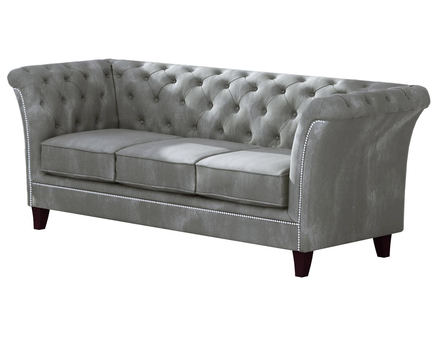 CHESTERFIELD-SOFA 3-Sitzer Fusion Grau Samt - Braun/Grau, Holz/Textil (237/75/82cm) - S-Style