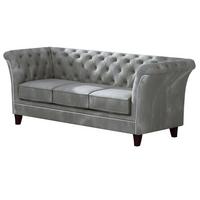 CHESTERFIELD-SOFA 3-Sitzer Fusion Grau Samt - Braun/Grau, Holz/Textil (237/75/82cm) - S-Style