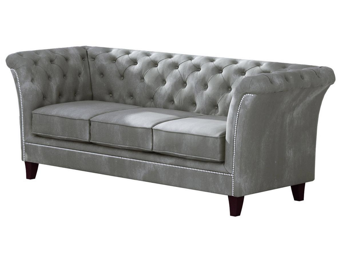 SITZGARNITUR 3+2+1 Chesterfield Fusion Grau Samt - Braun/Grau, Holz/Textil (237/75/82cm) - S-Style Möbel