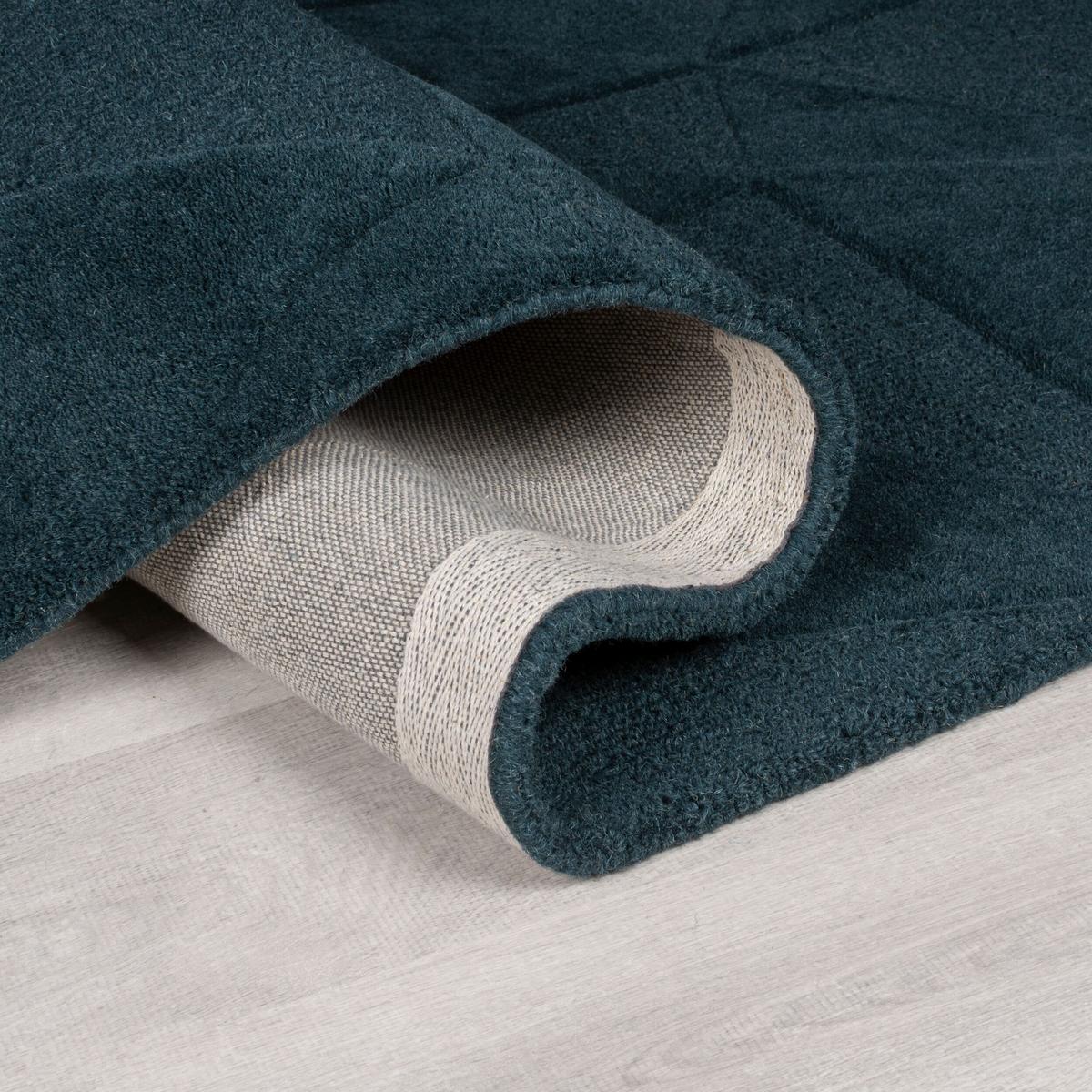 WOLLTEPPICH DEBEN, geometrisch, Petrol, Ø 160 cm - Blau, Textil (160/160cm) - KADIMA DESIGN